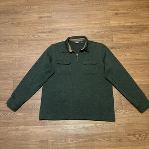 Lands' End Sweater Mens Pullover 1/4 Zip Fleece Knit Deep Green Size:L 42-44